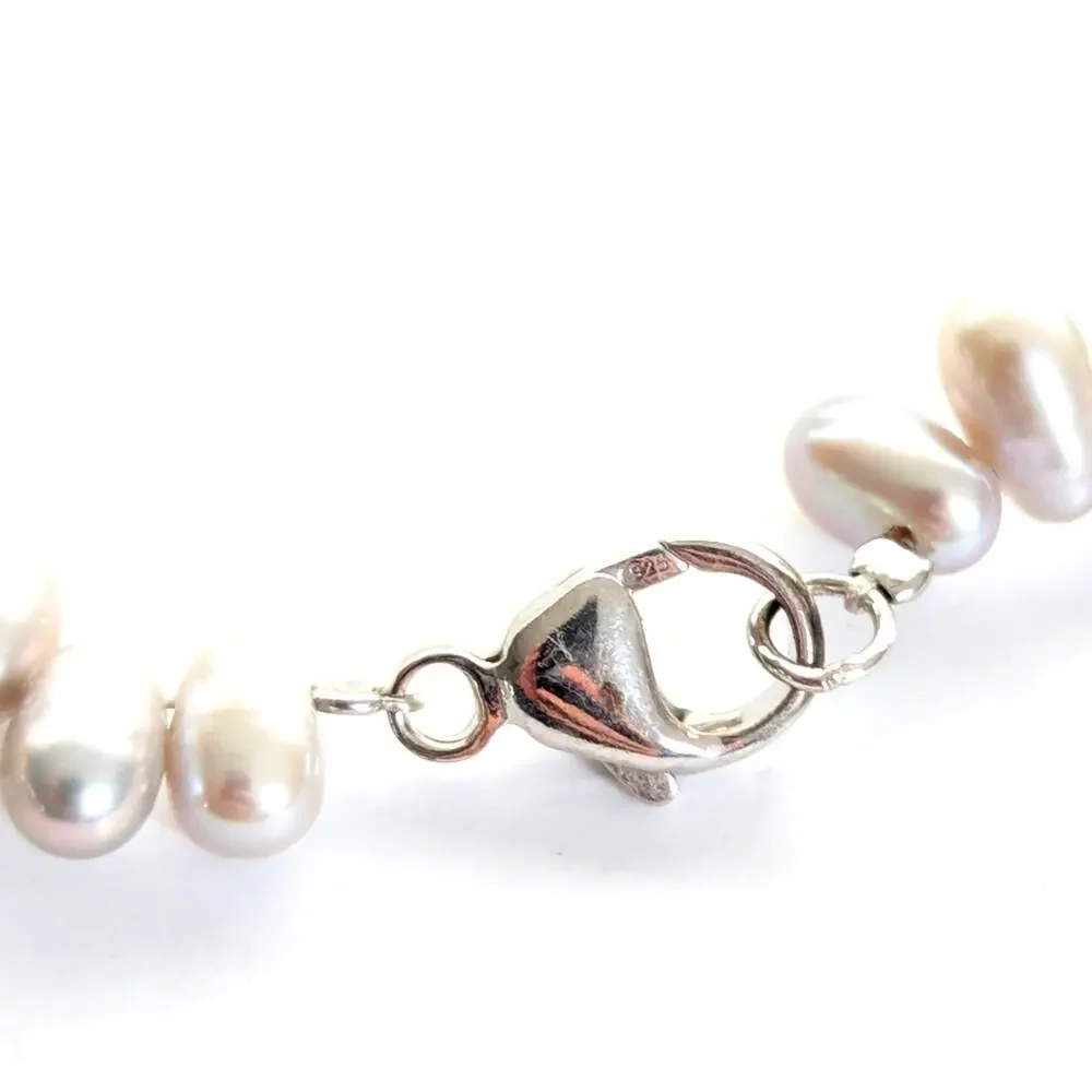 Stunning Silver Freshwater Pearl Quartz Chip Long Sterling Silver Clasp Necklace